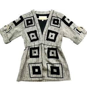 Lauren Moffatt Silk Wool Blend Square Pattern Top